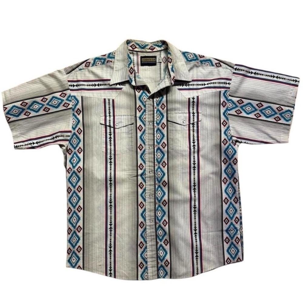 Vintage 80s Western Azteca Pattern Panhandle Slim Button Up Pearl Snap Shirt XL